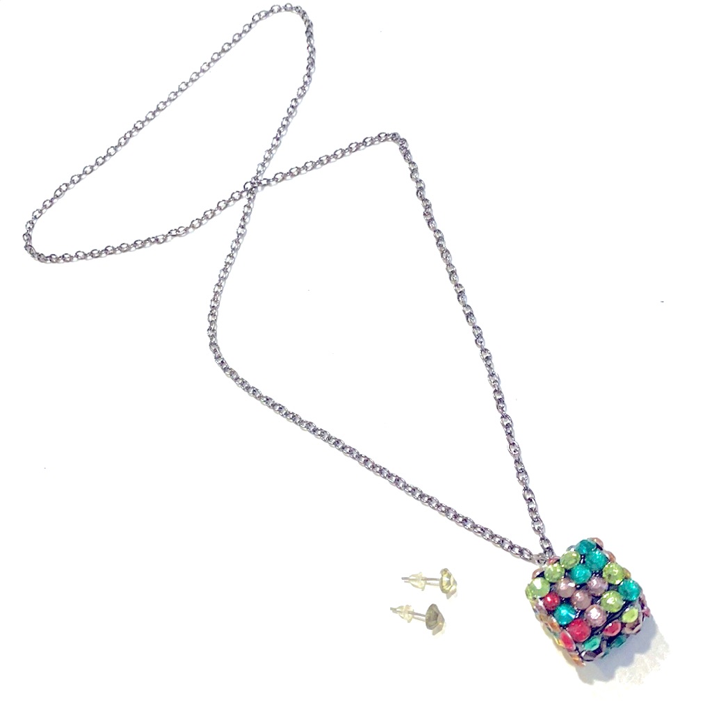 Cube Necklace Rainbow Antique Silver Tone